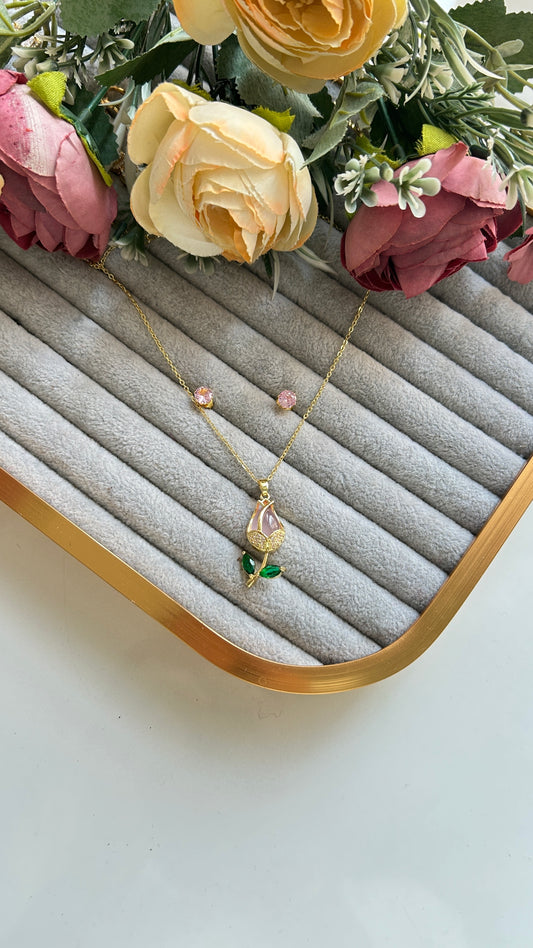 Tulip necklace, earring combo ￼