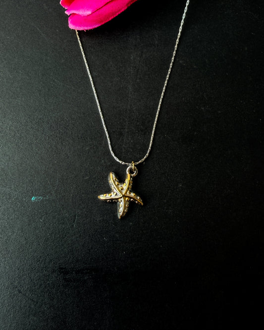 Pearl starfish dual tone necklace