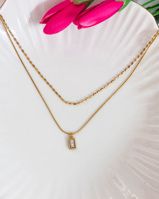Layered white stone necklace