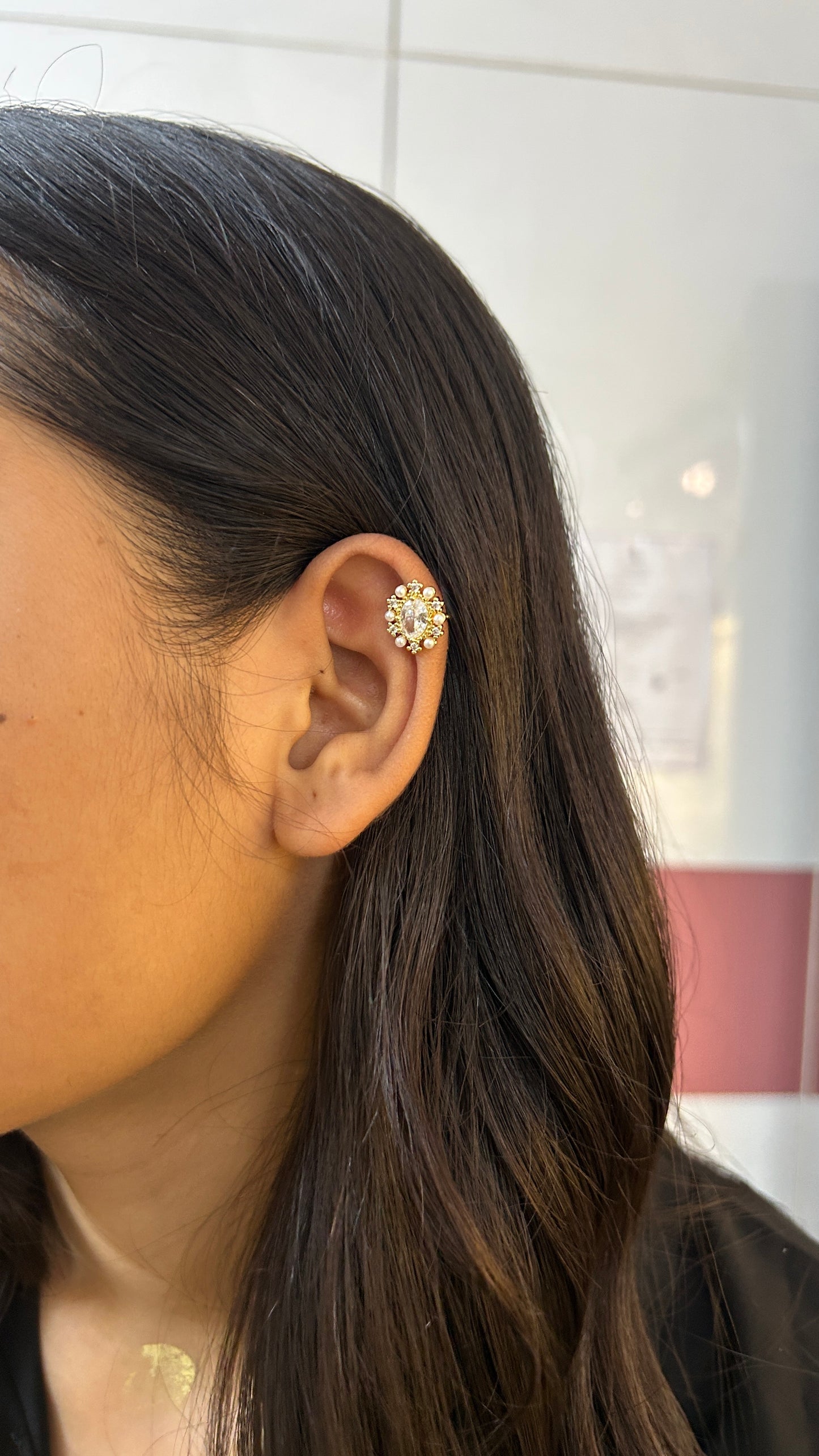 Pearl petal no piercing press on Earcuff- single