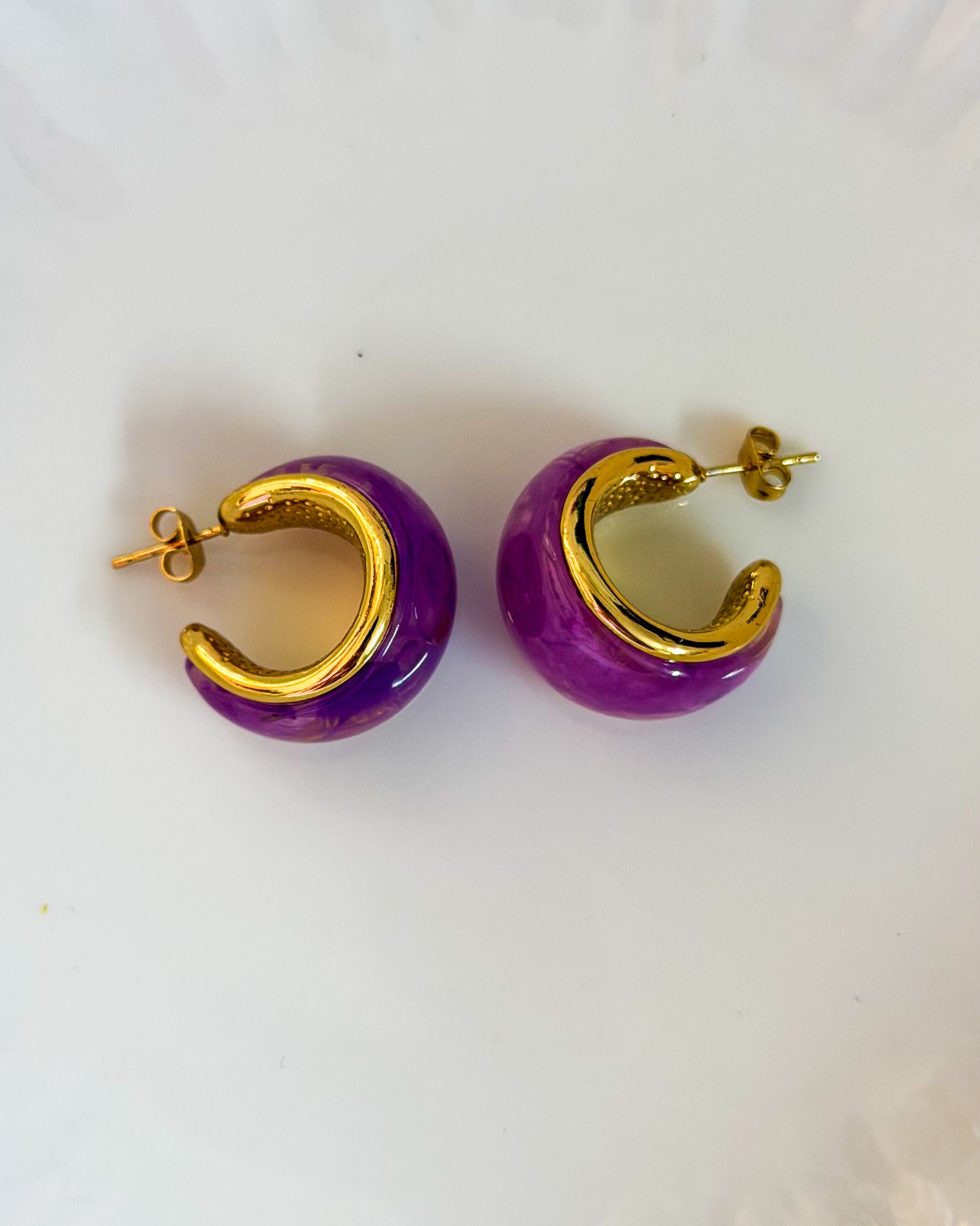 Enamel purple moon earrings