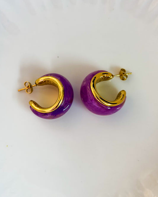 Enamel purple moon earrings