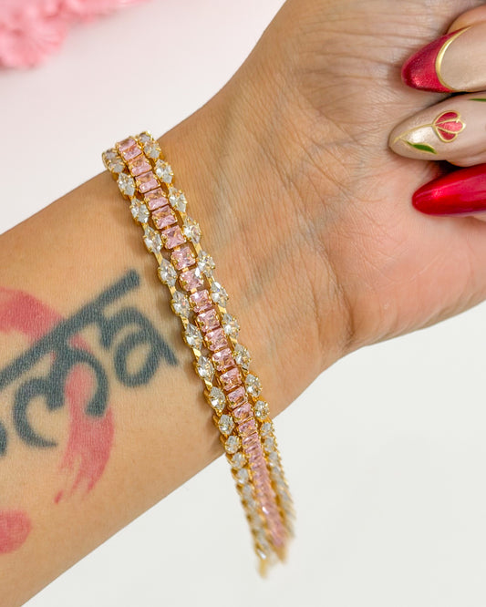 Pink square stone layered tennis bracelet