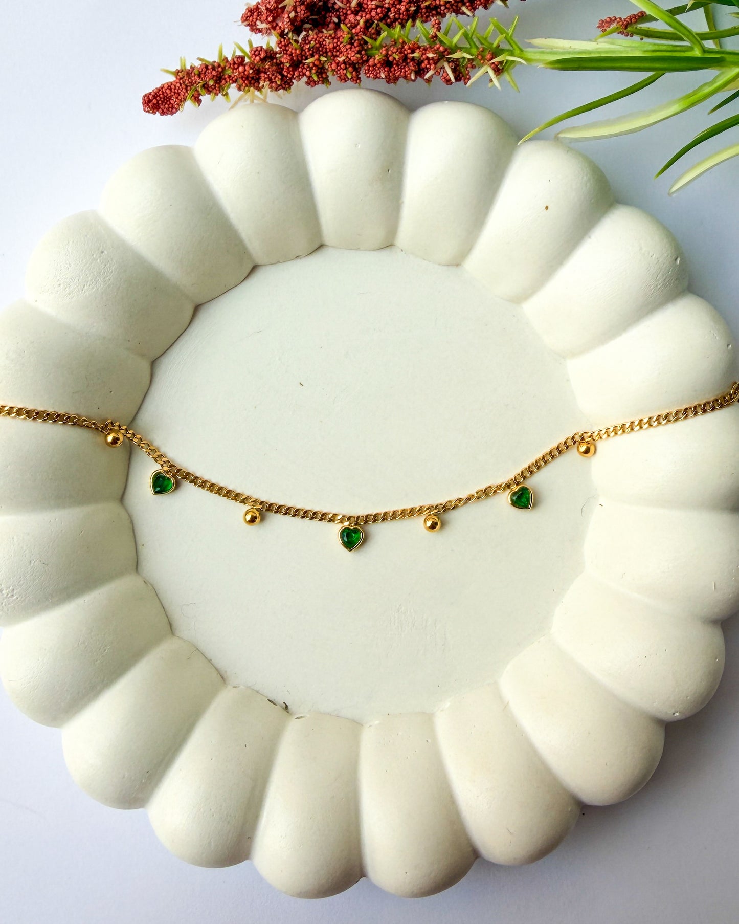 Green heart stone bracelet