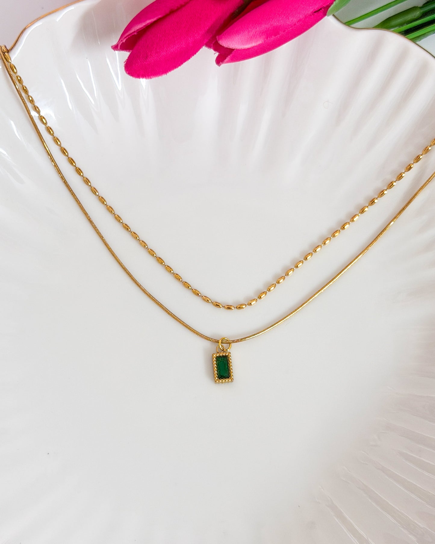 Layered green stone necklace