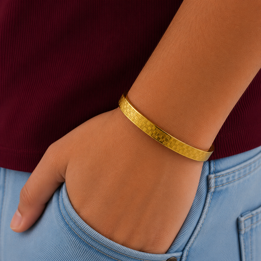 Square texture gold men bracelet