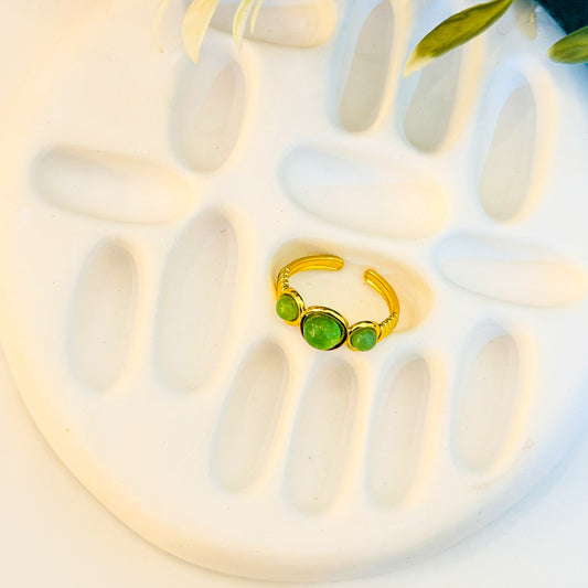 Green stone boho adjustable ring