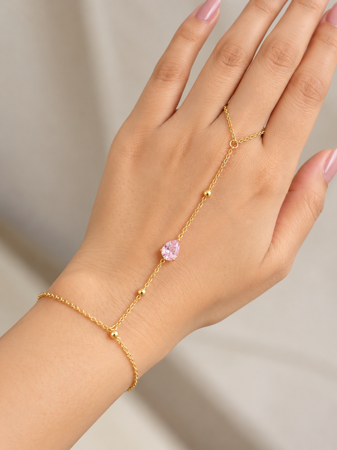 Pink drop hand chain