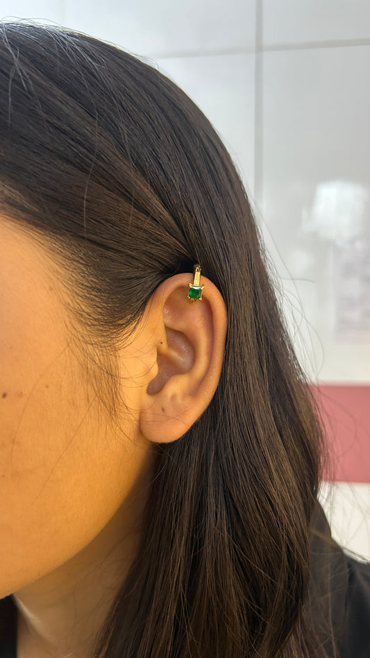 Green square stone Earcuff-pair