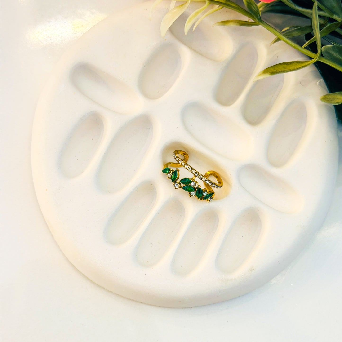 Layered floral adjustable ring