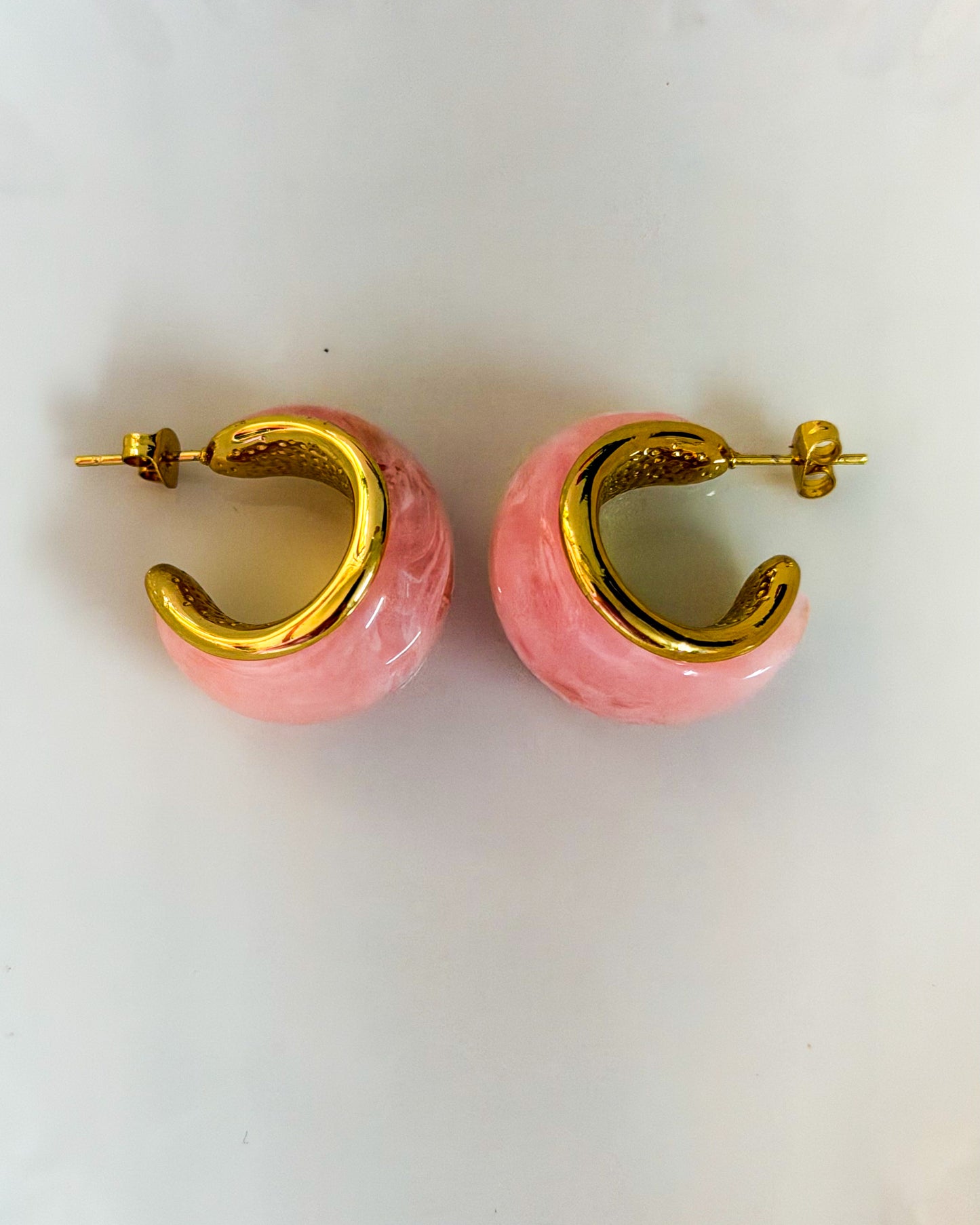 Enamel pink moon earrings