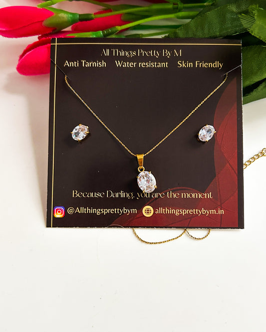 Oval stone combo ( necklace + earrings