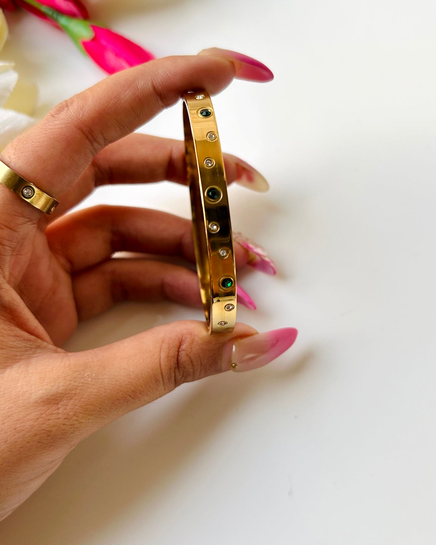 Studded green stone bracelet