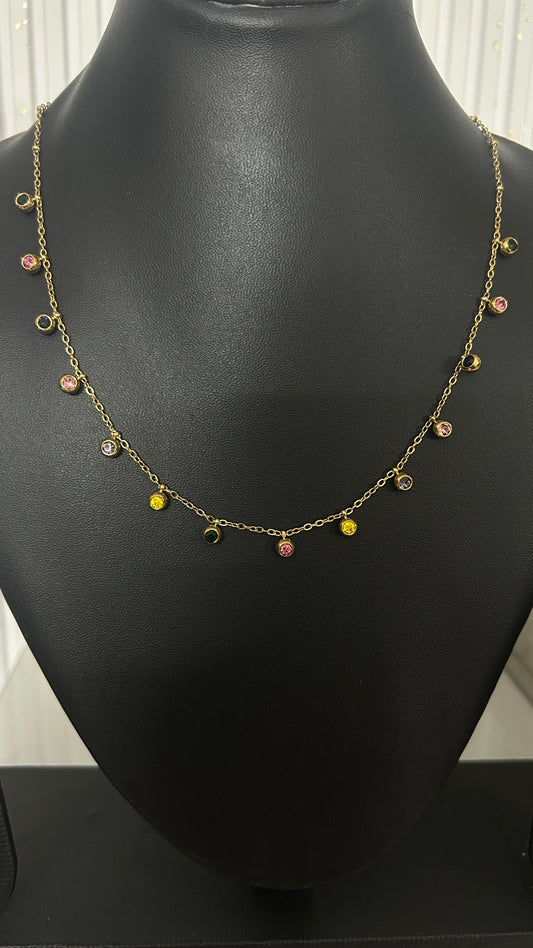 Round stone multicoloured charm necklace