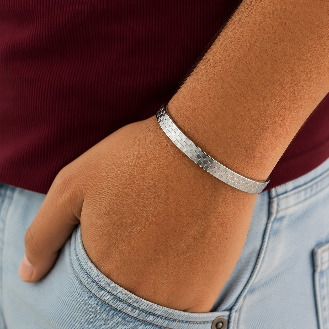 Square texture silver man Bracelet