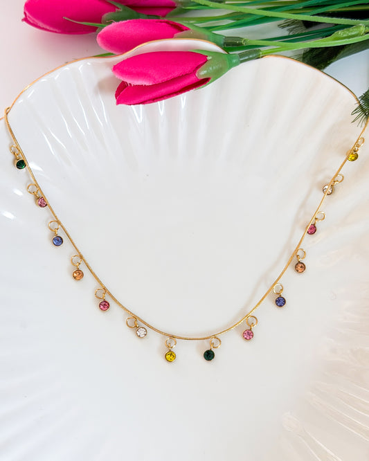 Round multi stone charm necklace