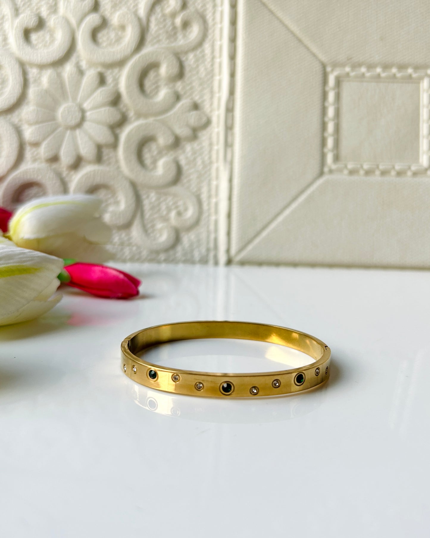 Studded green stone bracelet