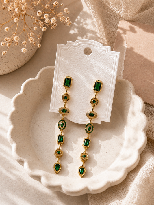 Crystal green stone earring