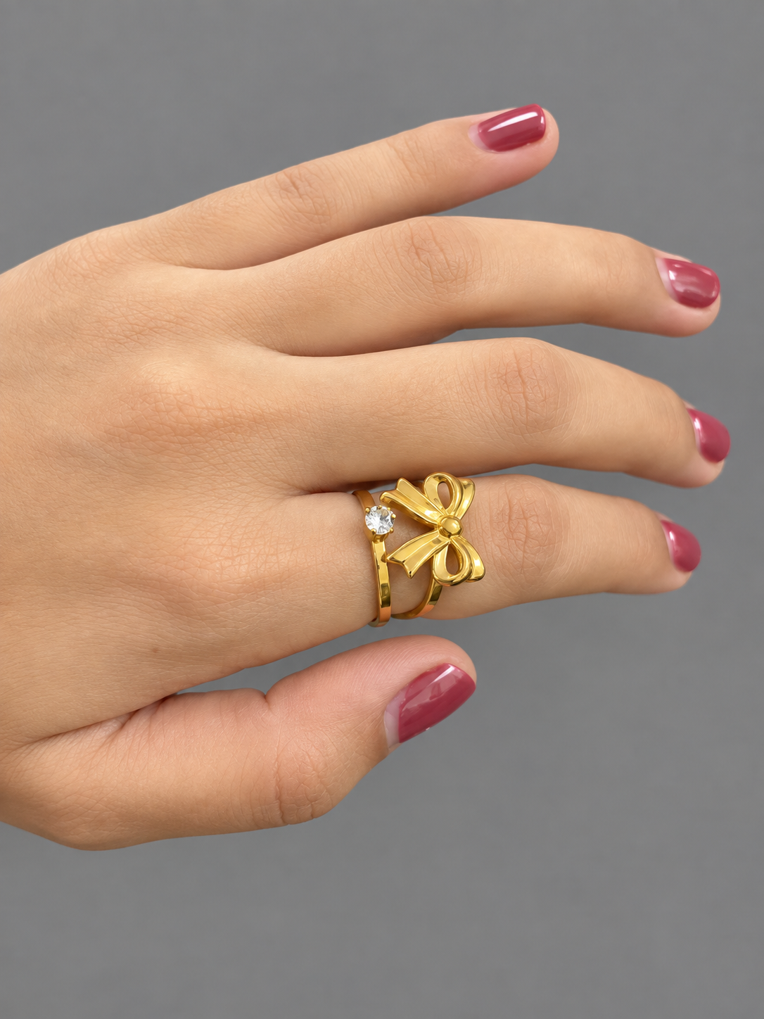 Bow with stone adjustable ring size 5