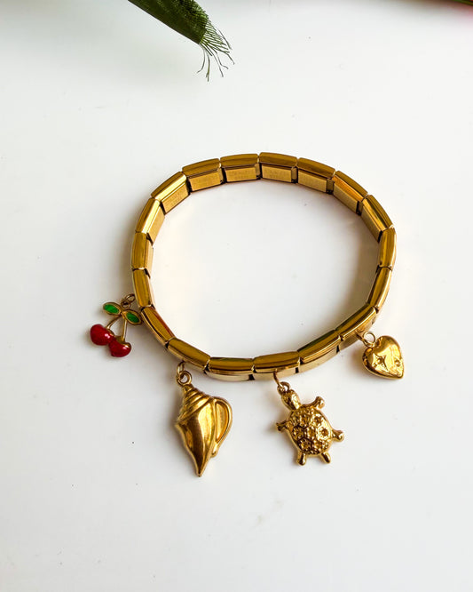 Cherry and turtle charm, Italian Bracelet