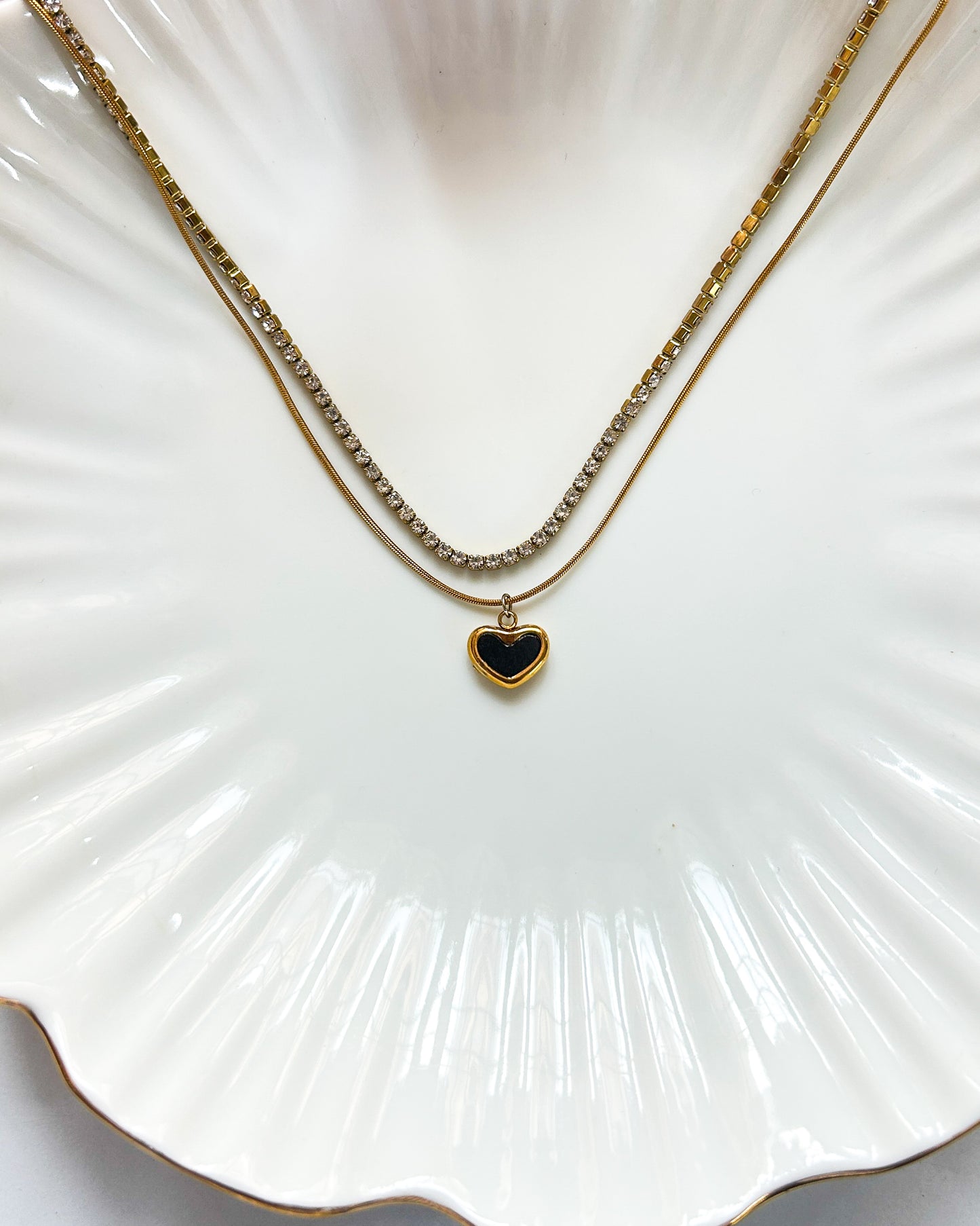 Black heart layer, tennis necklace