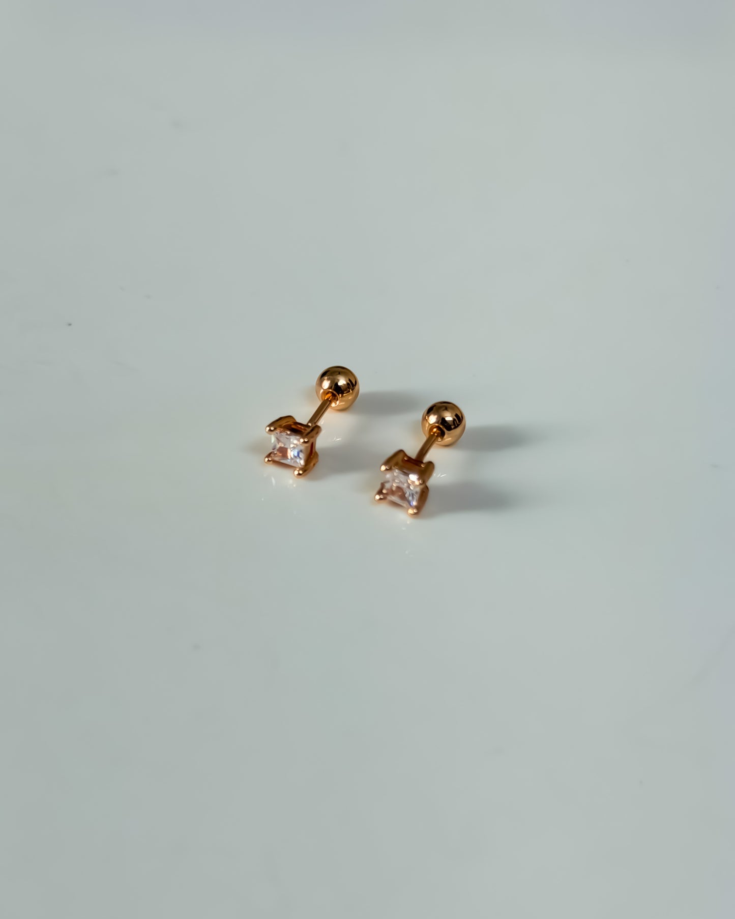 Mini square rosegold ball back studs