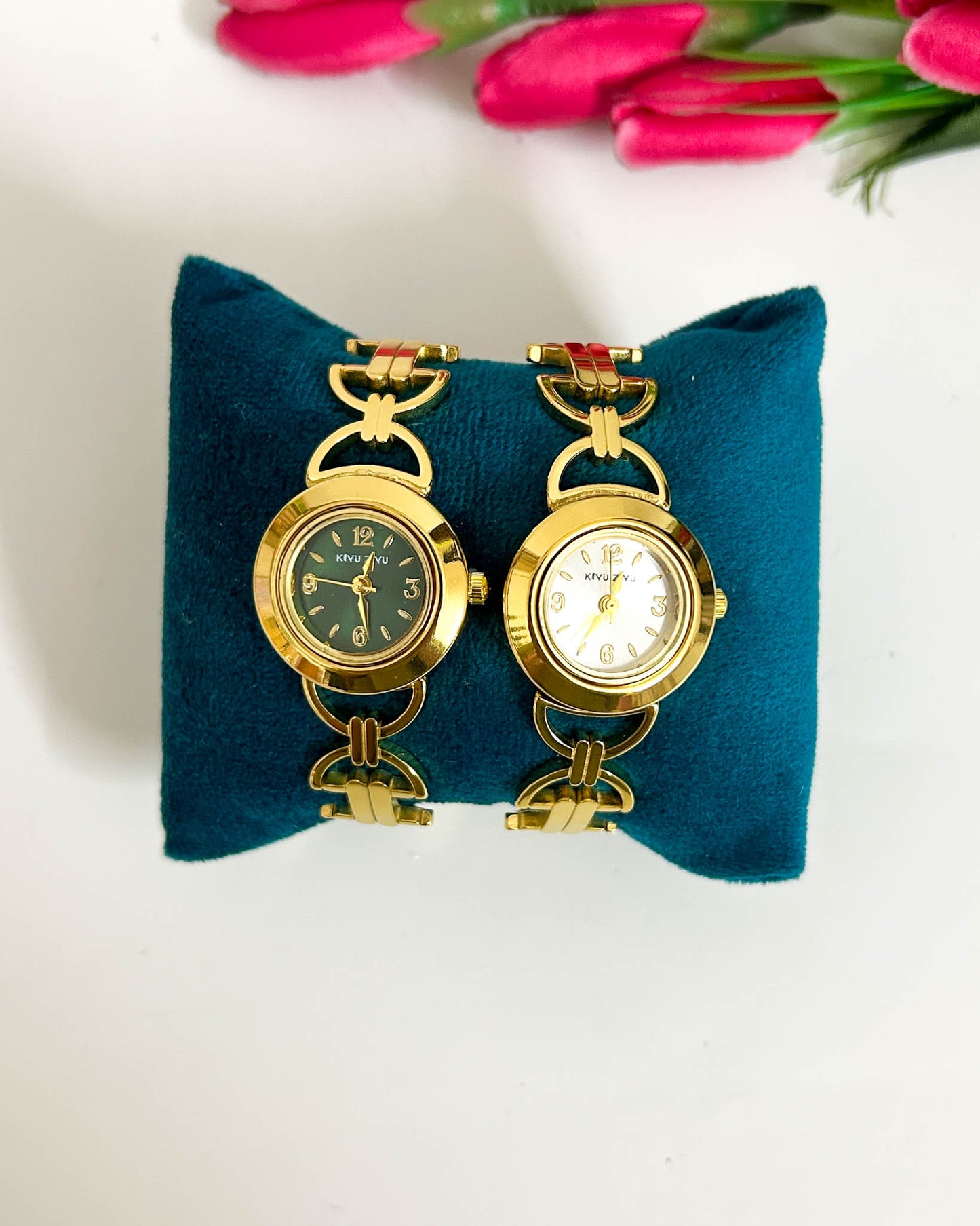 Round dial geometric link thin wrist baby size watch