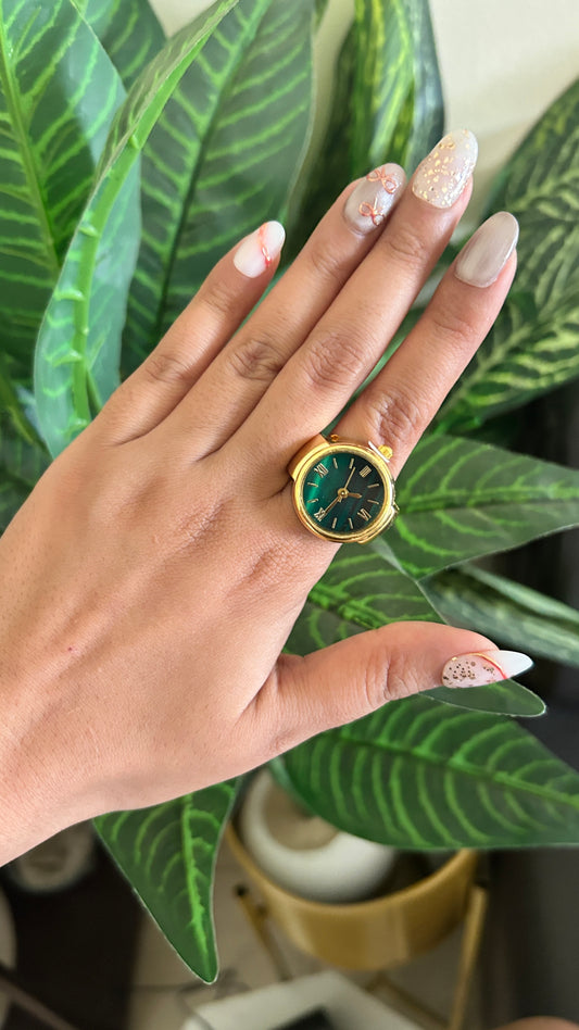 Golden - green dial ring watch