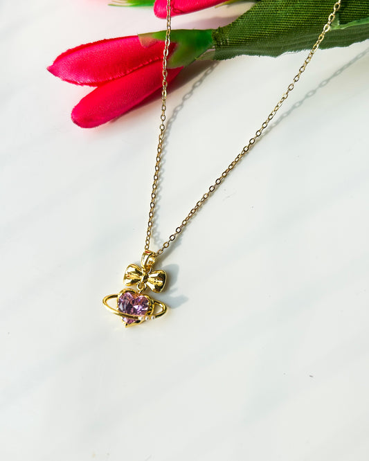 Stone heartbow necklace