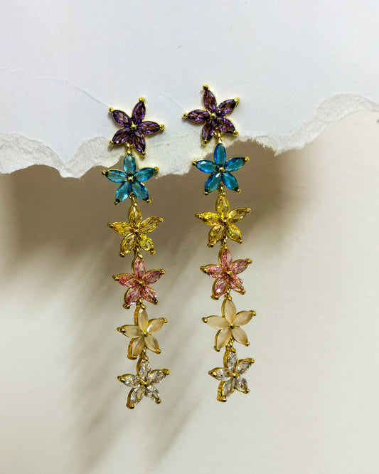 Multicoloured flower hanging earring