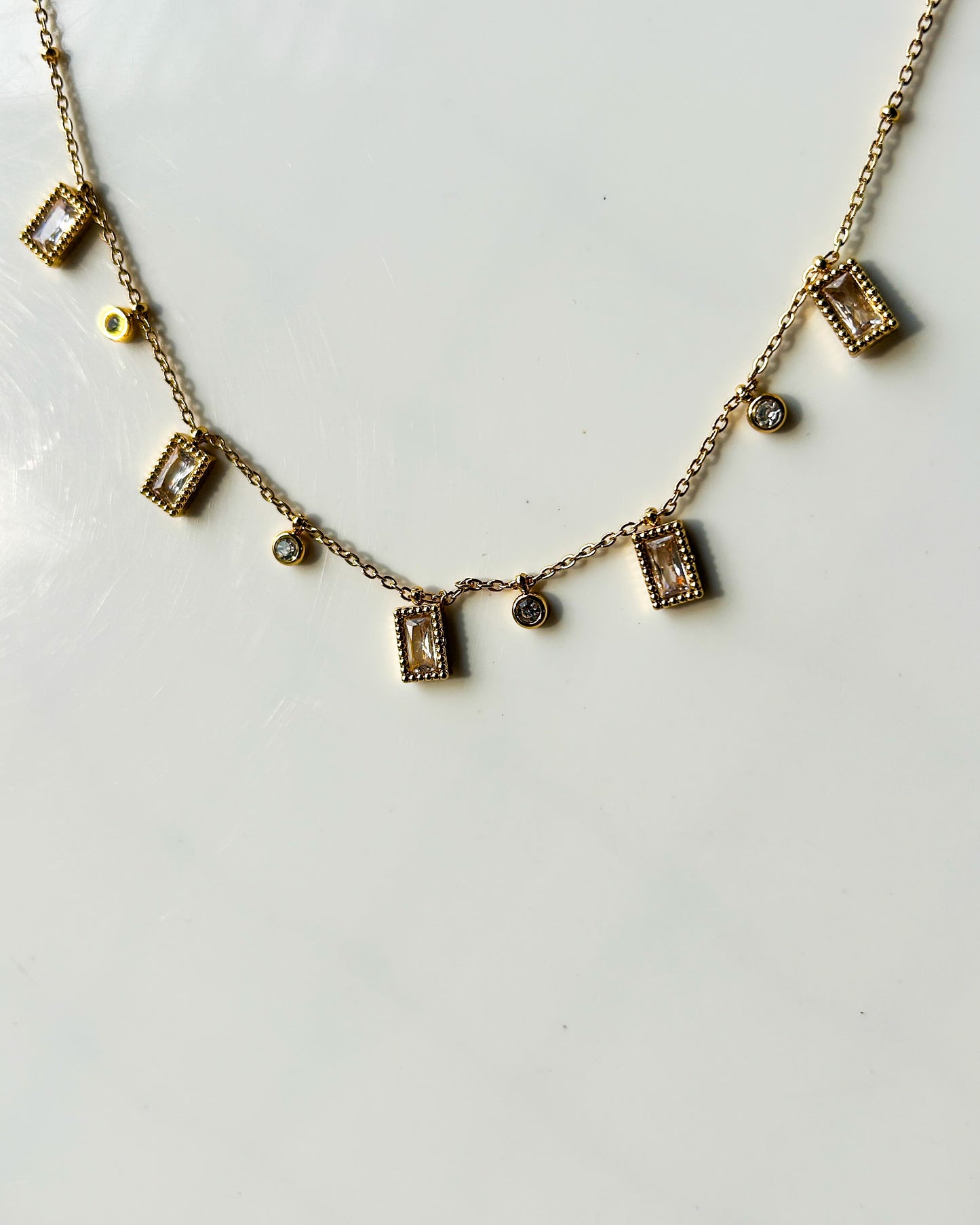 Square, stone charm necklace