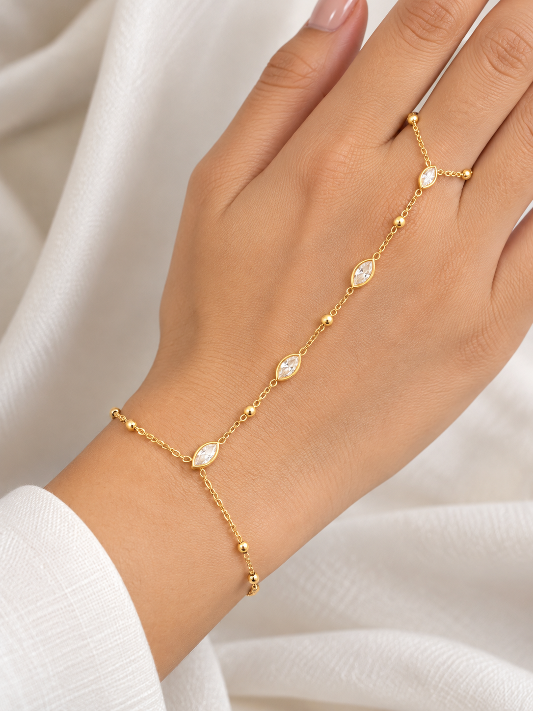 White leaf stone hand chain