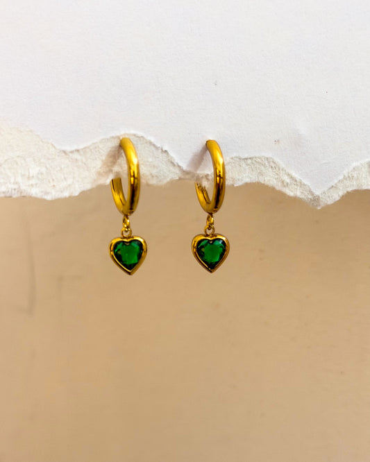 Green heart stone huggies
