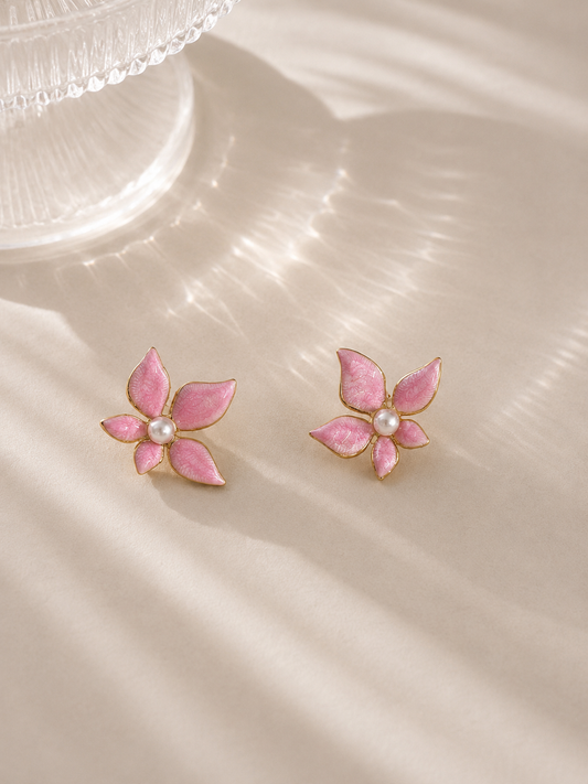 Pink flower statement, earring ￼
