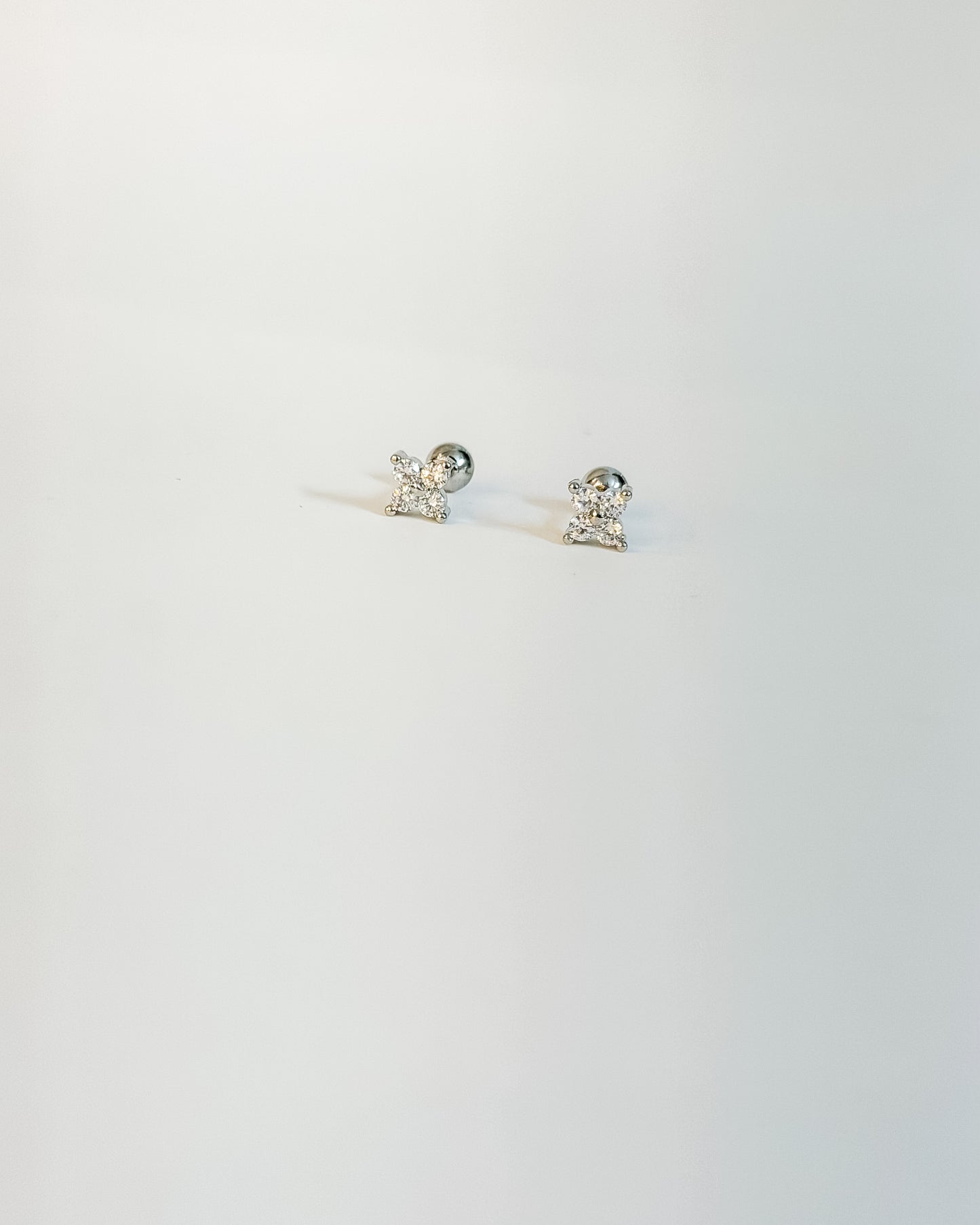 Mini flower silver ball back earring