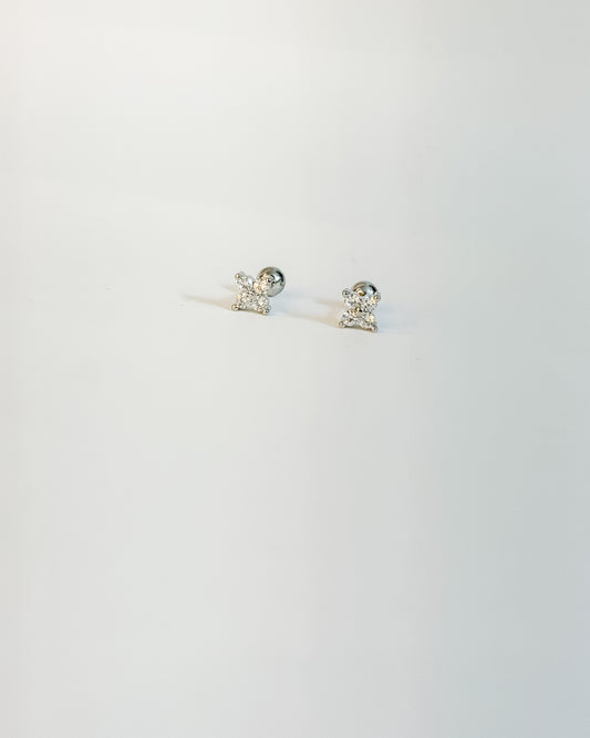 Mini flower silver ball back earring