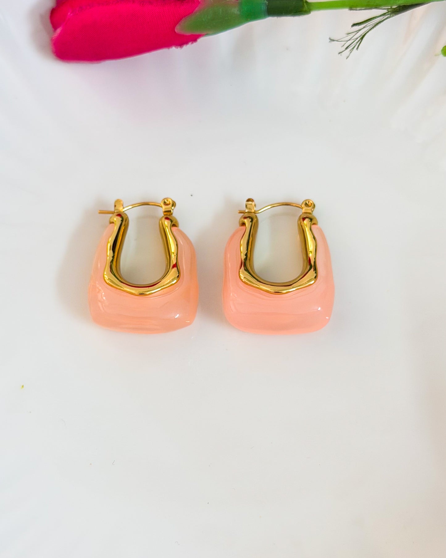 Enamel peachy earrings