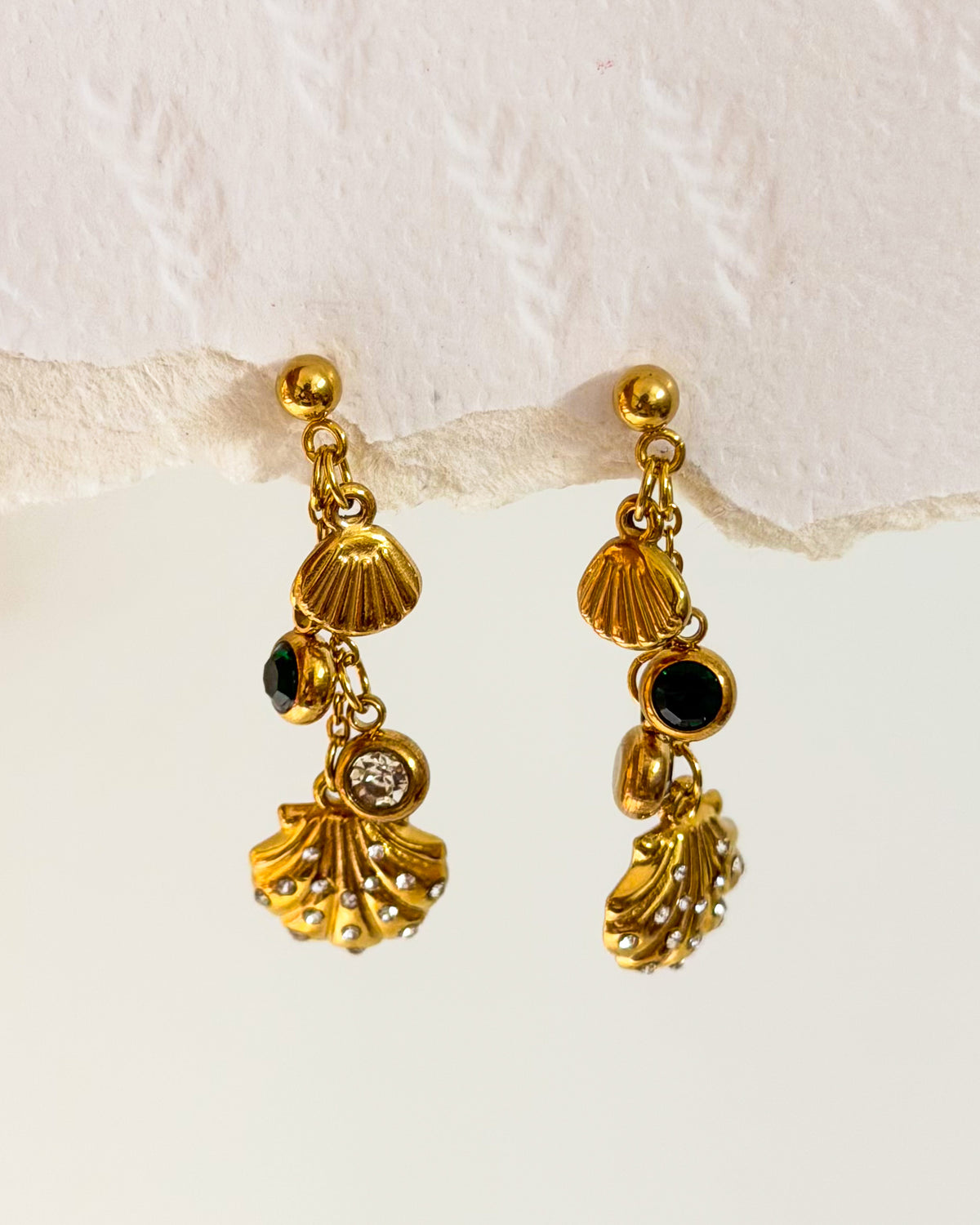 Studded shell hanging earring