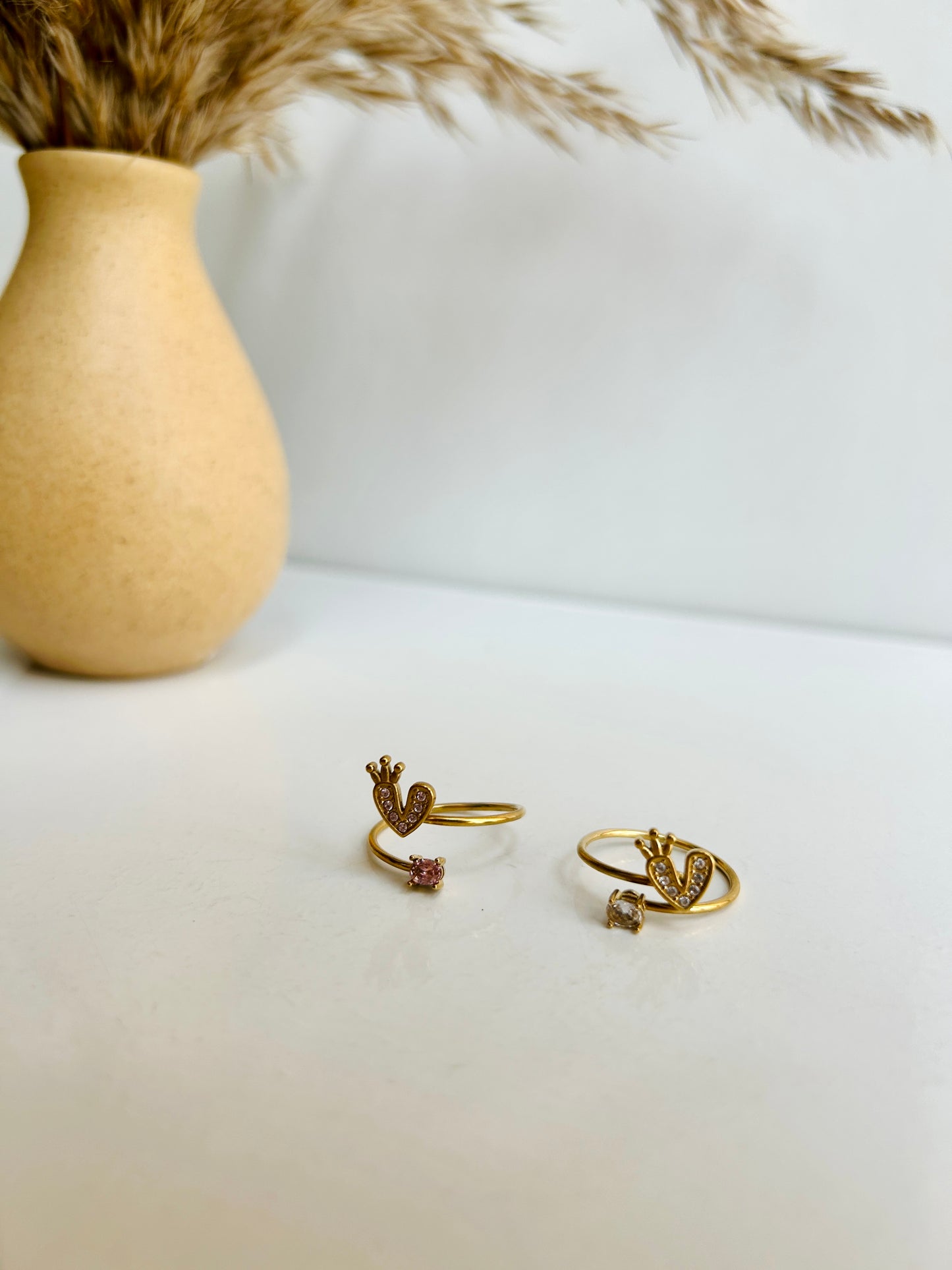 Crown, layered heart, adjustable ring