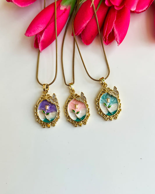 Vintage floral butterfly necklace
