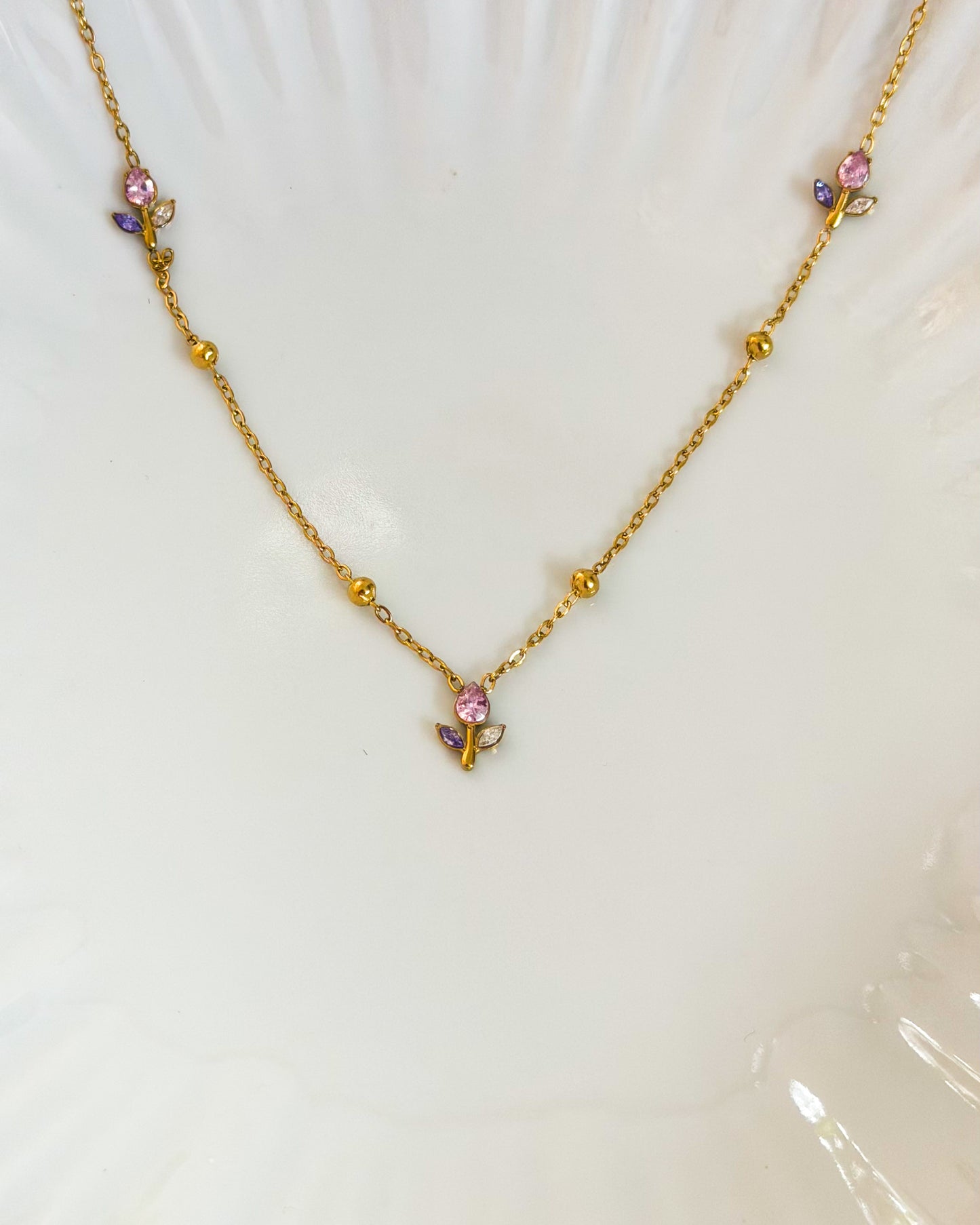 Three series pink purple tulip necklace