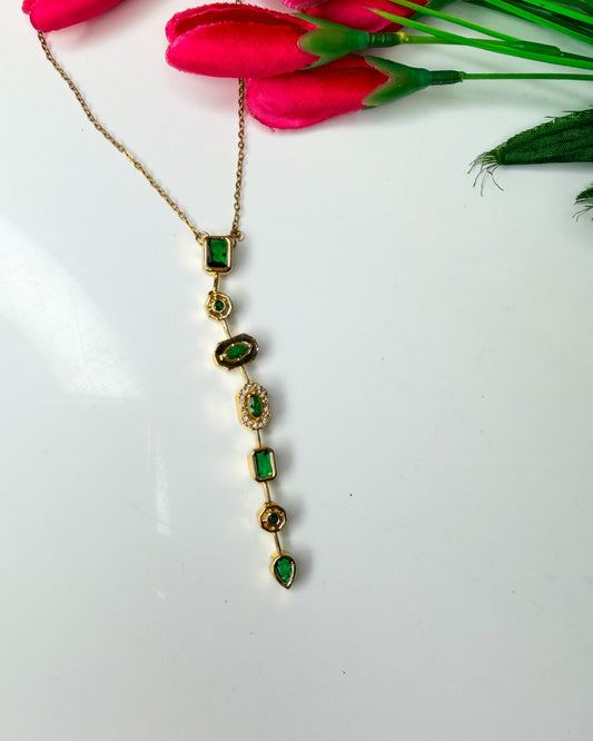 Viral Y green studded necklace