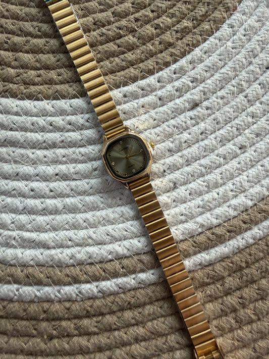Cartier square green dial watch with stones