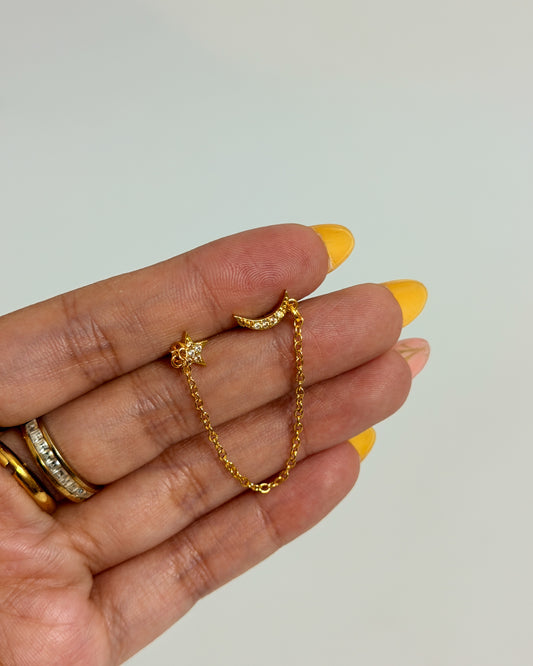 Sun moon link chain ball back studs