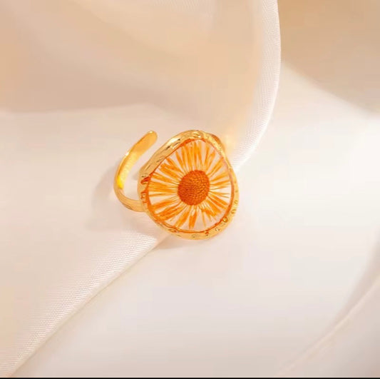 Orange floral resin ring