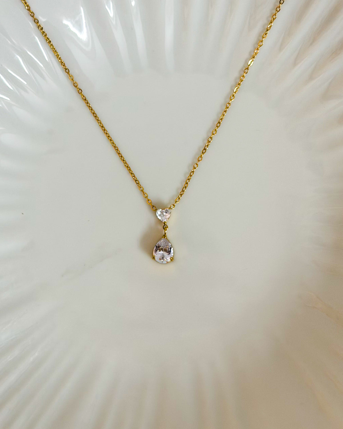 Tear drop with heart stone necklace