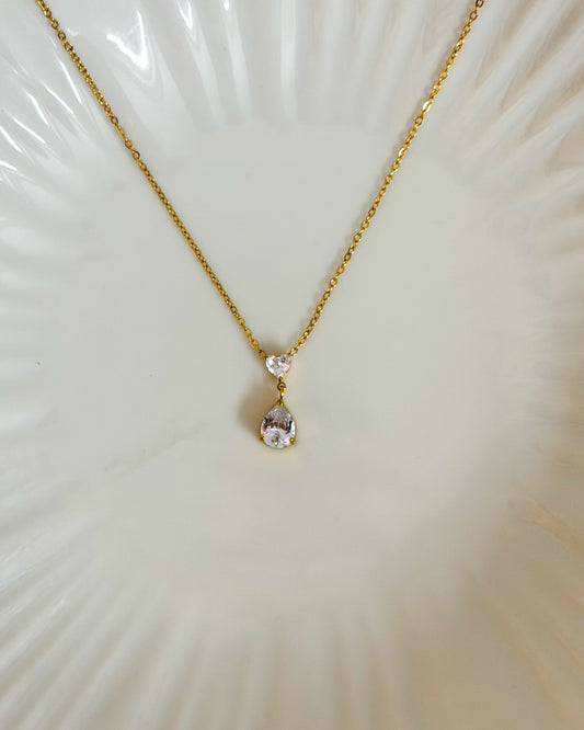 Tear drop with heart stone necklace