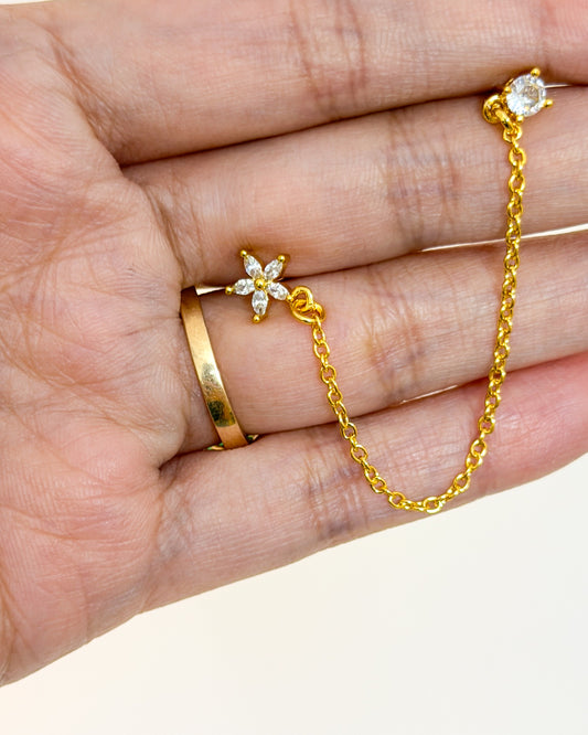 Five petal flower Link Chain Studs (Ball Back)