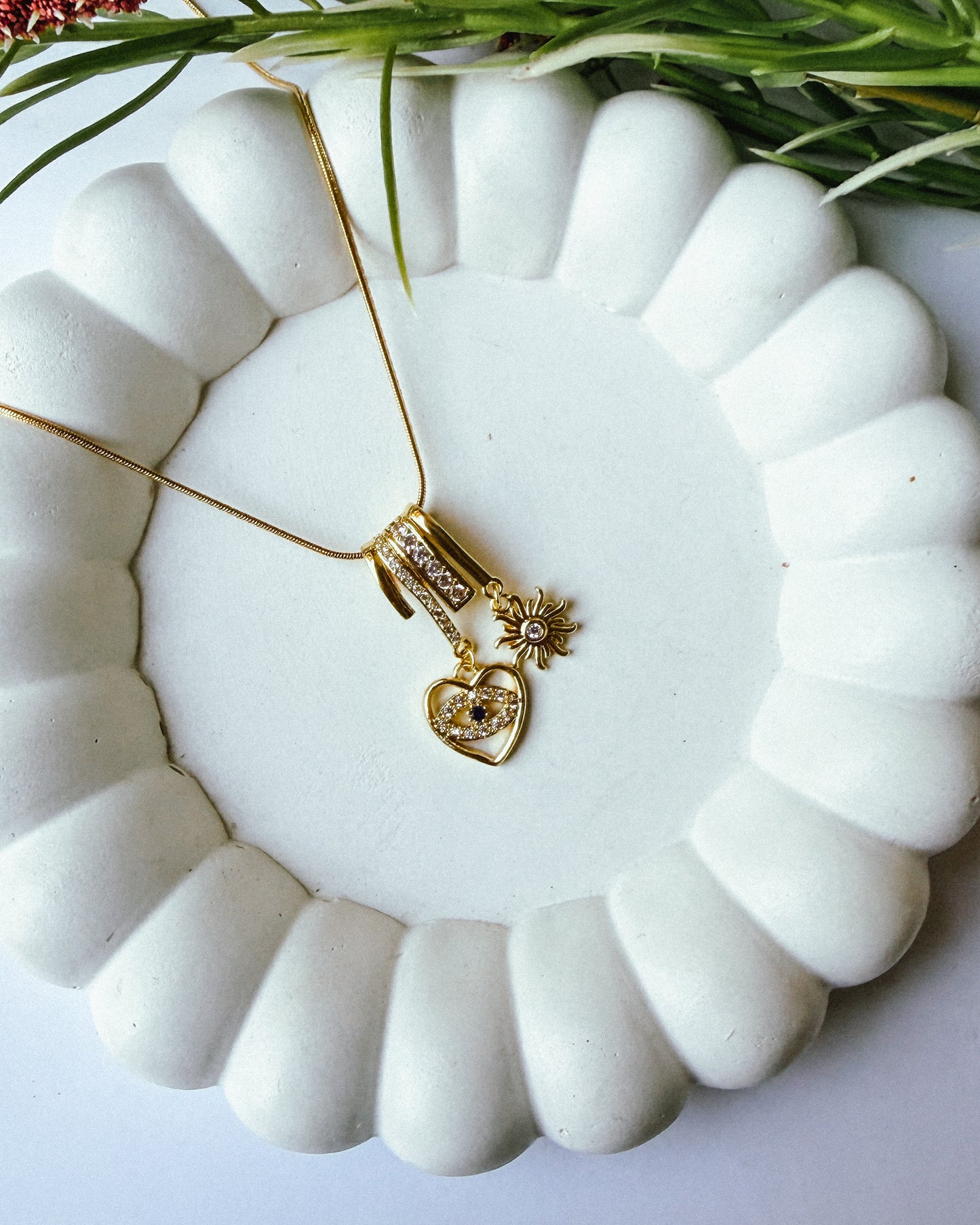 Heart evil eye charm necklace