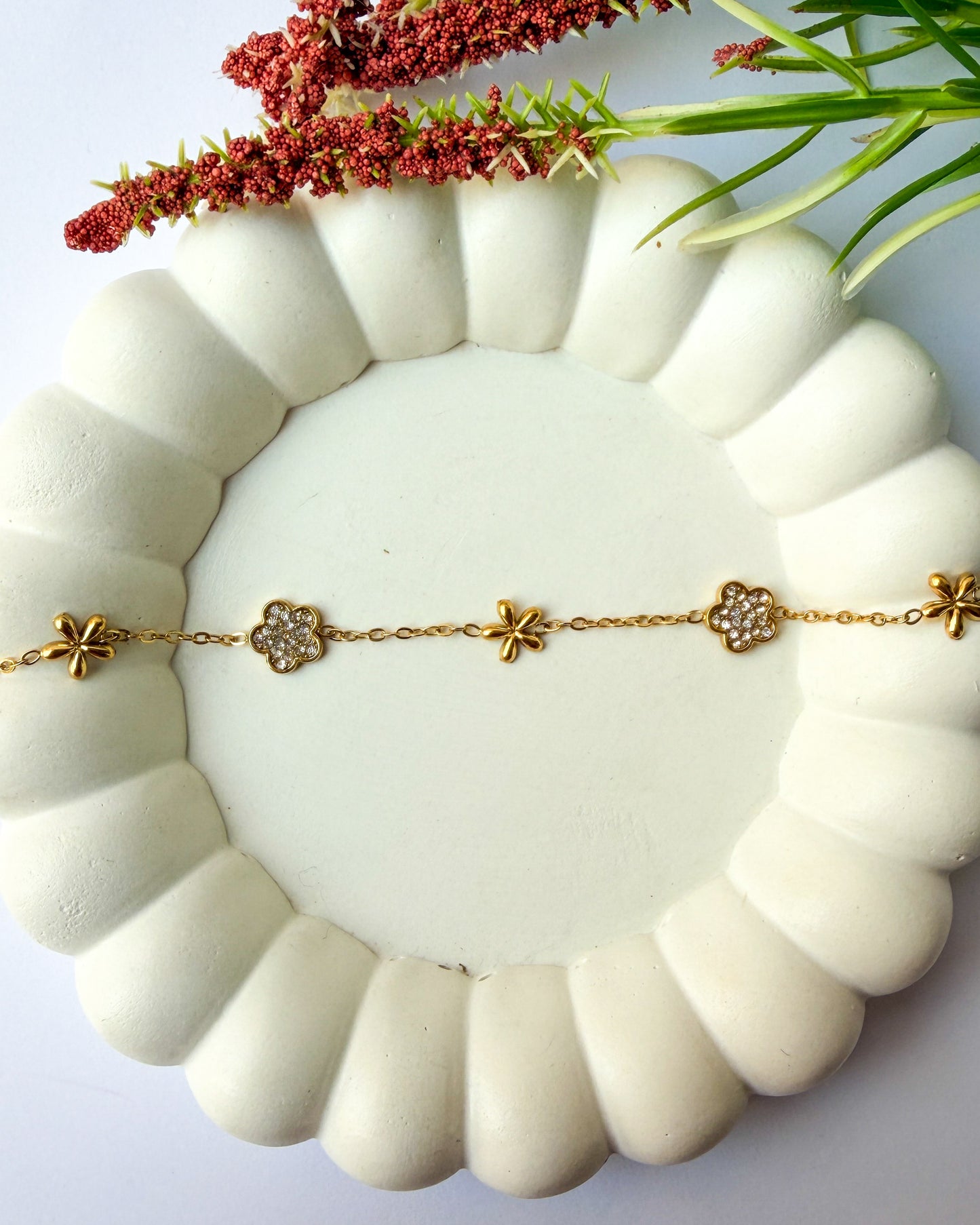 Studded flower chain bracelet